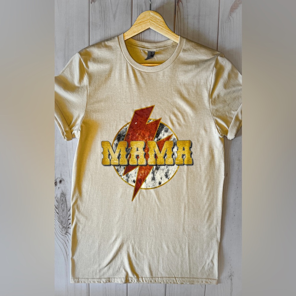 Mama Lightning Bolt Cowhide Western Tee
